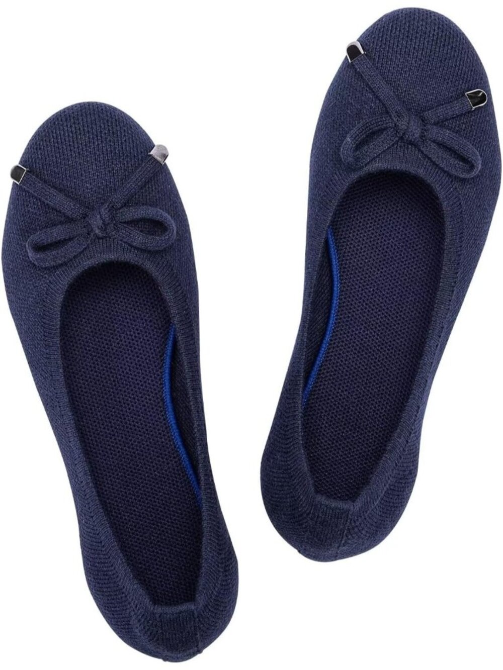 Women's Navy 2 Ballet Flat Low Wedge Comfort Soft Round Toe Slip Shoes